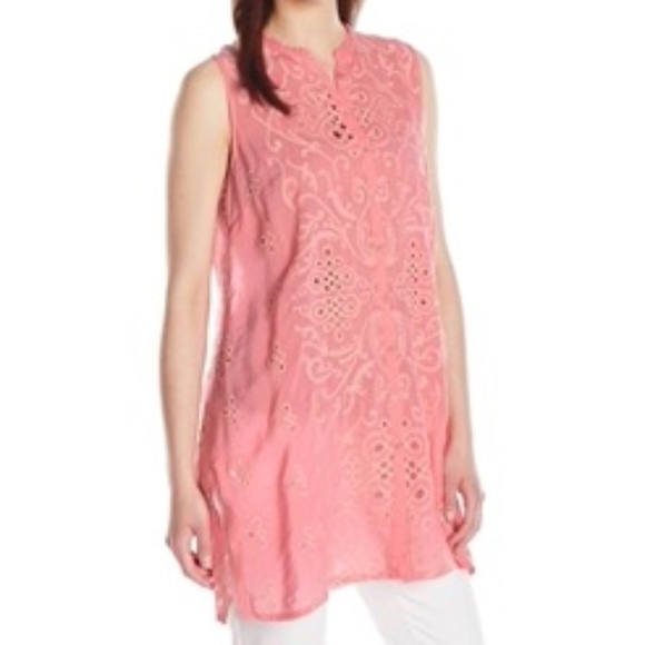Johnny Was Wirey Vine Georgette Sleeveless Eyelet Tunic Bubblegum Pink - Picture 9 of 10